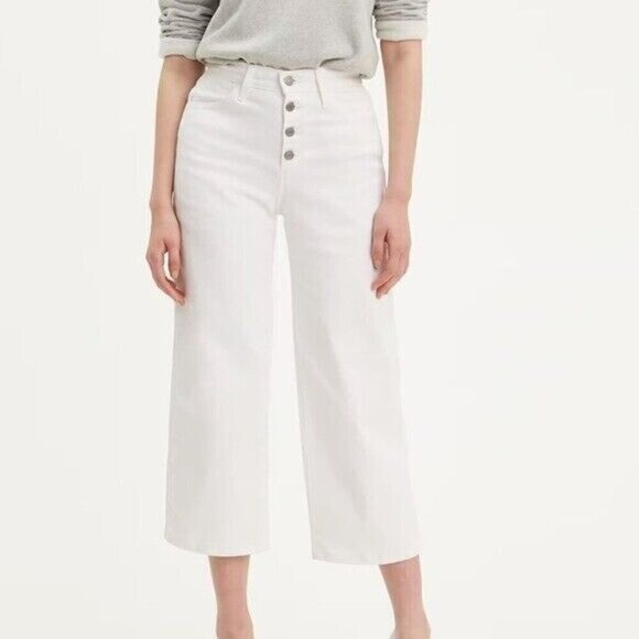 LEVI’S Mile High Wide Leg Cropped Button Fly White Jeans Size 29 NEW - Picture 1 of 10